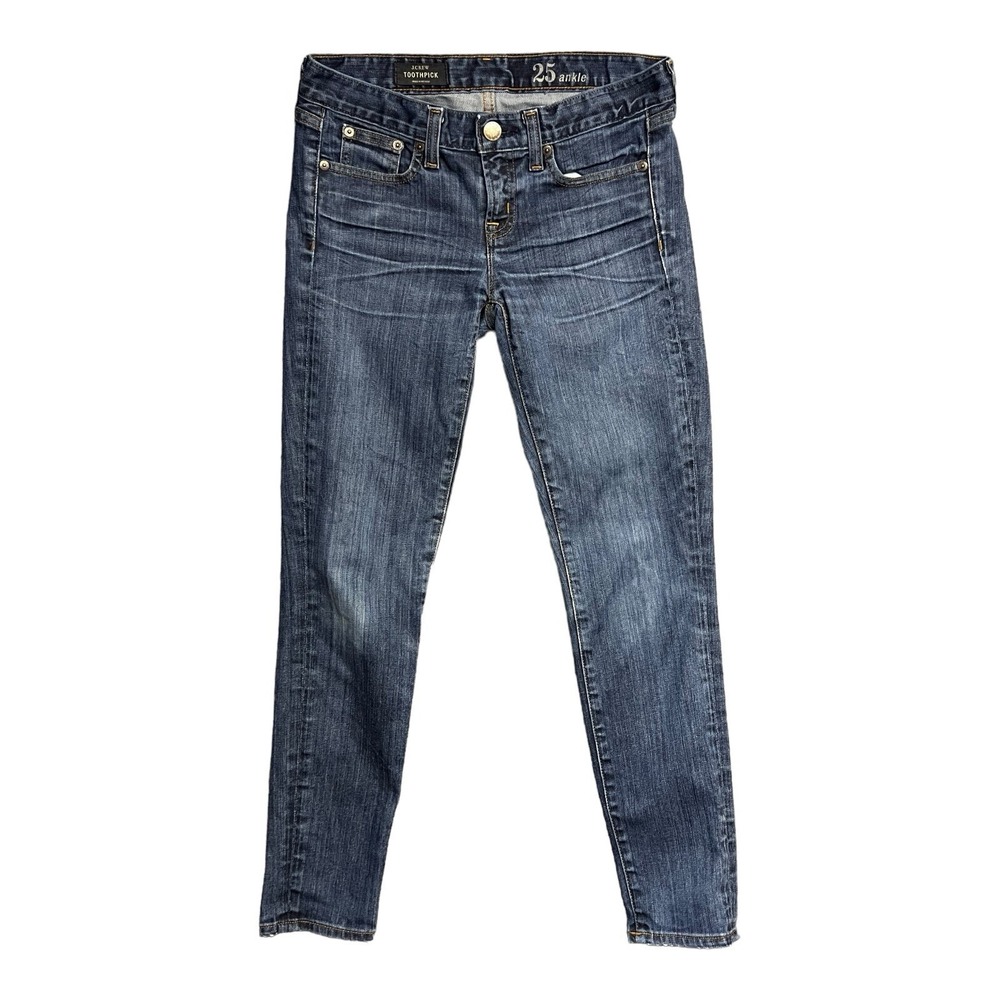 J Crew Toothpick Ankle Jeans Blue Dark Wash Size 25 Women's Stretch‎ Denim Slim